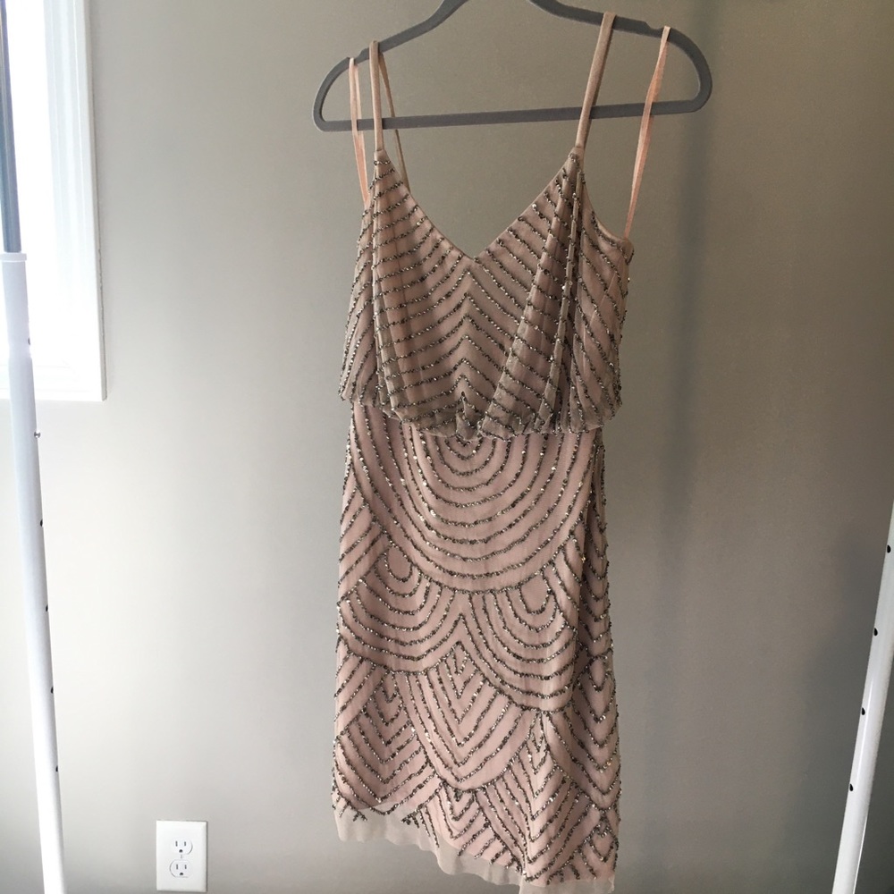 Adrianna Papell Dress, Light Pink w/Silver Beading